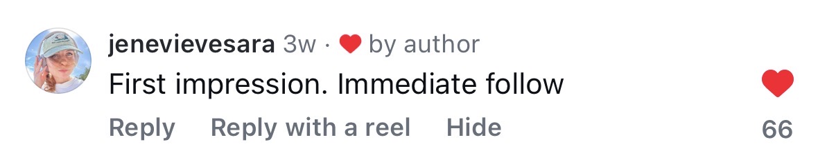 Comment: First impression. Immediate follow